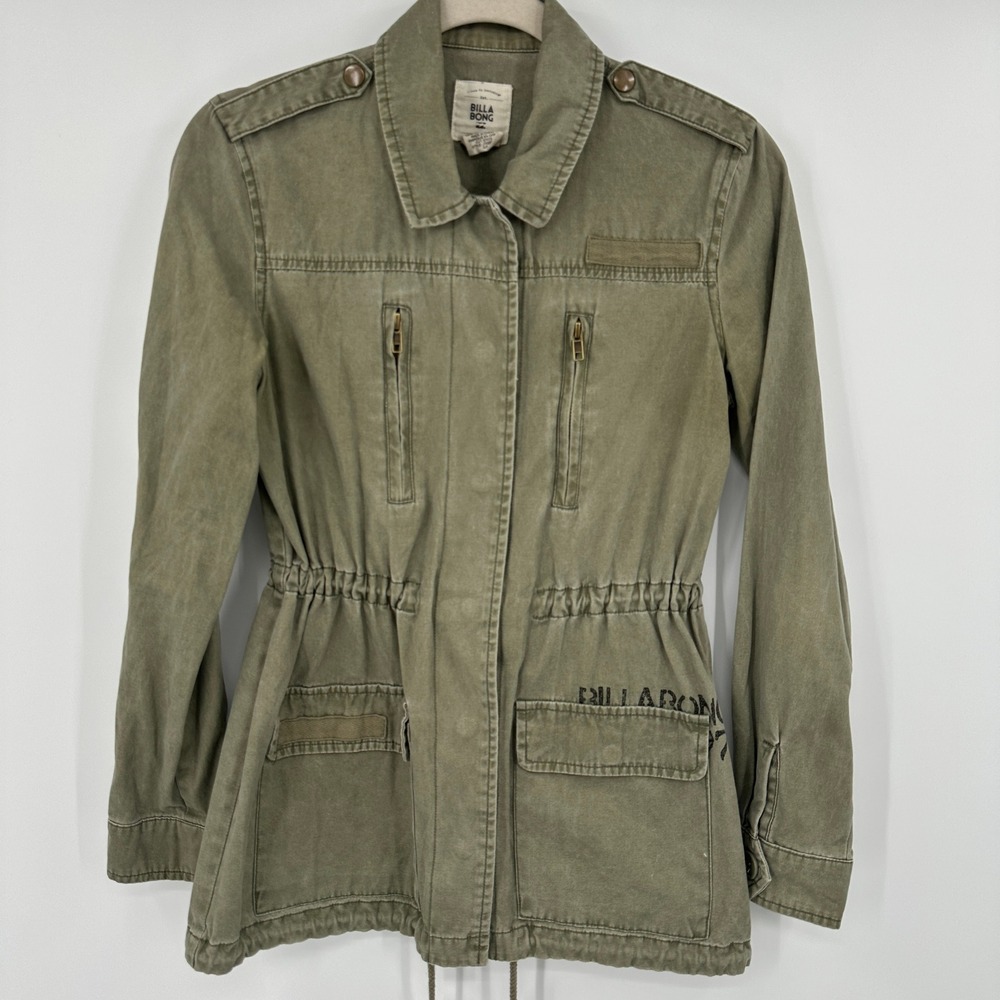 Billabong Olive Green Utility Jacket Drawstring Waist Military Style Women S/P‎